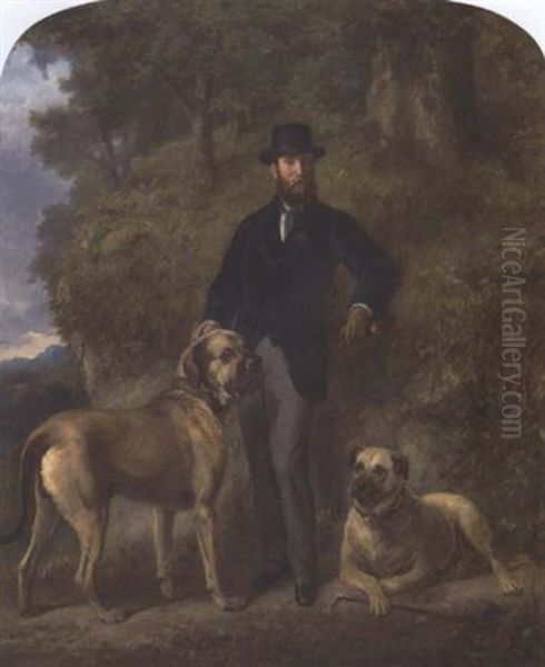 Colonel Garrick-buchanan Of Drumpellier With His Two Mastiffs by Gourlay Steell