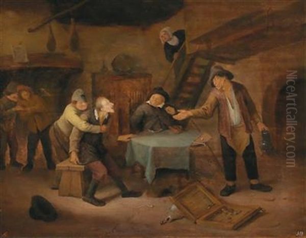 Quarrelling Backgammon Players In An Interior Oil Painting by Jan Steen