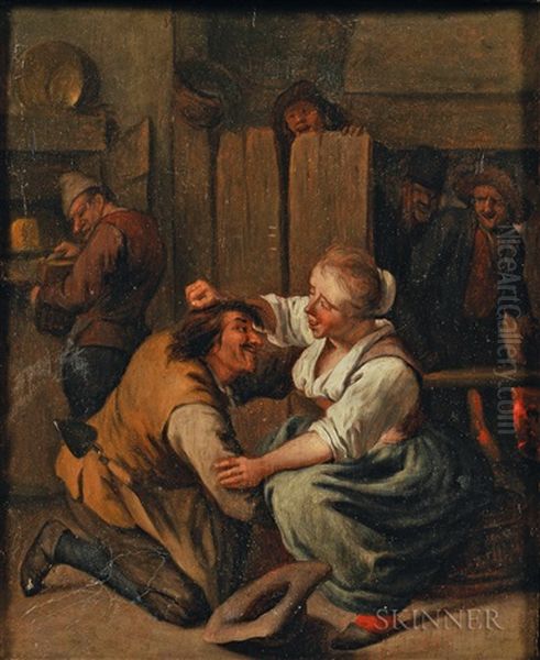 Tavern Interior With Tussling Couple Oil Painting by Jan Steen