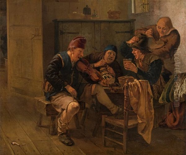 Musizierende Bauern In Interieur Oil Painting by Jan Steen