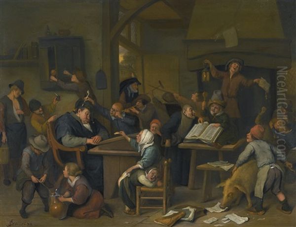 A Riotous Schoolroom With A Snoozing Schoolmaster Oil Painting by Jan Steen