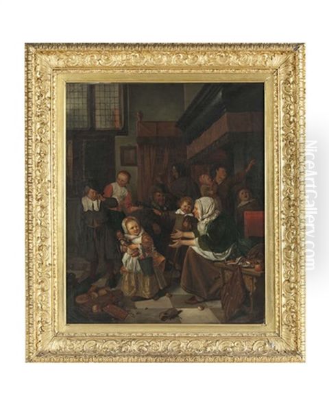 Dutch Interior With Old Woman And Children Oil Painting by Jan Steen