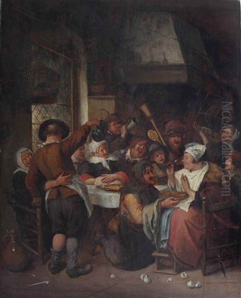 The King Drinks: The Festival Of The Bean King At Twelfth Night Oil Painting by Jan Steen