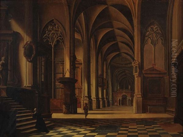 Interieur D'eglise Anime De Figures Oil Painting by Hendrik Van Steenwijk