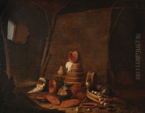 Remise Avec Gres Et Legumes (oignons, Salade, Aubergine) Oil Painting by Hendrik Van Steenwijk