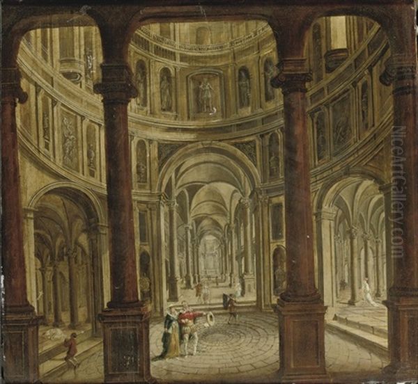 A Church Interior With Elegant Figures Oil Painting by Hendrik Van Steenwijk