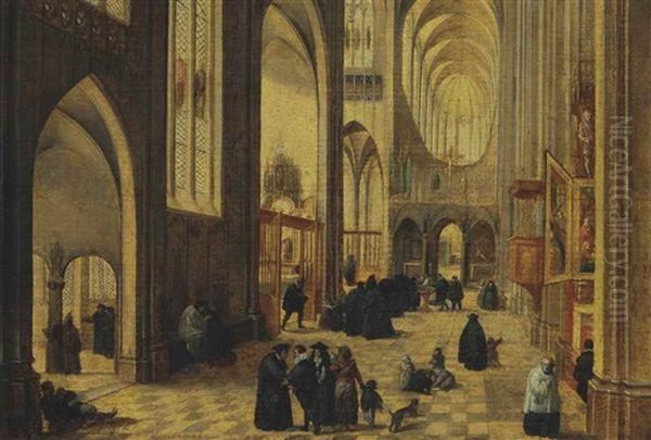 A Gothic Church Interior With A Baptism by Hendrick van Steenwyck the Elder