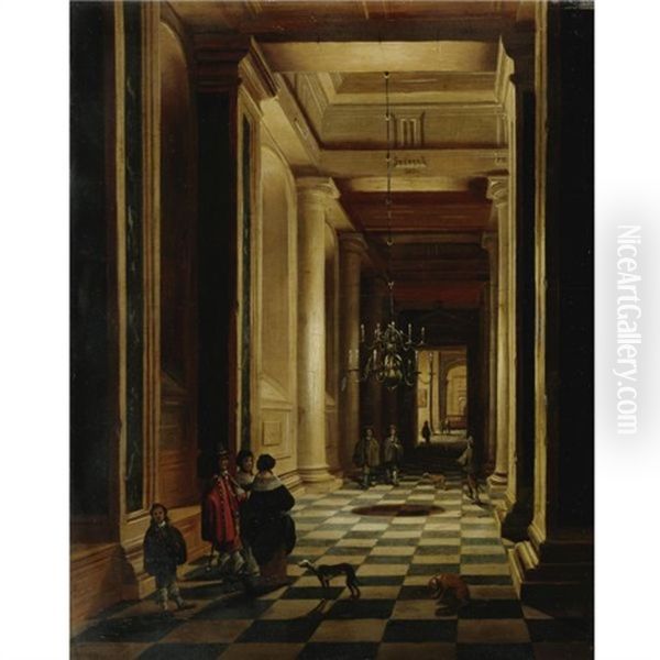 Church Interior With Figures Strolling Oil Painting by Hendrick van Steenwyck the Elder