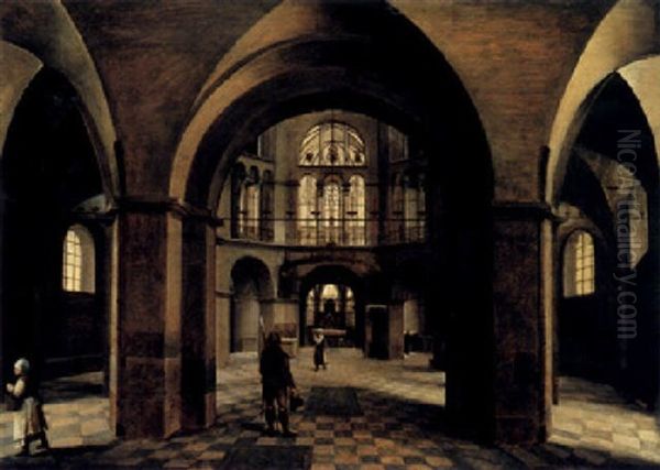 The Interior Of Aachen Cathedral Oil Painting by Hendrick van Steenwyck the Elder