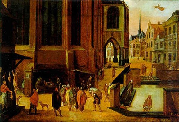 Ansicht Des Aachener Stadtprospekts Mit Dom Und Munsterplatz Und Vielen Figuren Oil Painting by Hendrick van Steenwyck the Elder