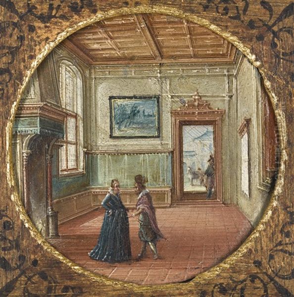 Interior With A Lady And A Gentleman Oil Painting by Hendrick van Steenwyck the Younger