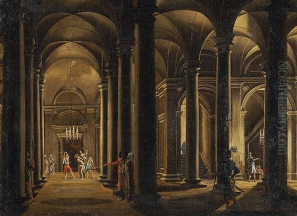 Imaginares Kircheninterieur Mit Personenstaffage Und Geisselung Christi Oil Painting by Hendrick van Steenwyck the Younger