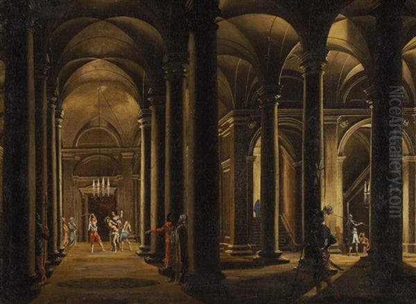 Imaginares Kircheninterieur Mit Personenstaffage Und Geisselung Christi Oil Painting by Hendrick van Steenwyck the Younger