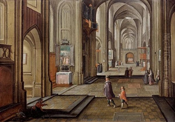 L'interieur De La Cathedrale D'anvers Anime De Personnages Oil Painting by Hendrick van Steenwyck the Younger