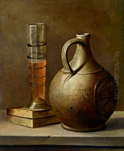 Stillleben Mit Einem Steinkrug Und Einem Bierglas Oil Painting by Harmen Steenwyck