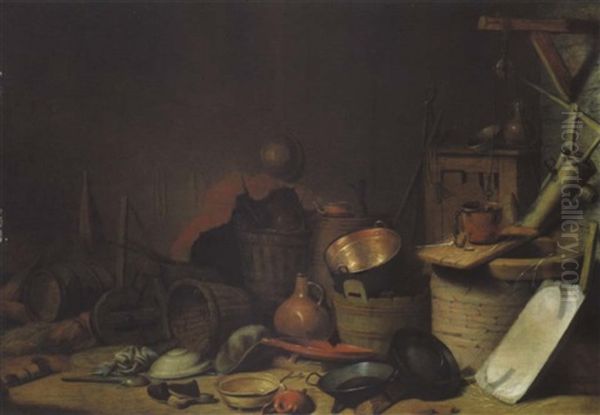 Kuchenstillleben Mit Einem Brunnen, Geschirr Und Geraten Oil Painting by Pieter van Steenwyck