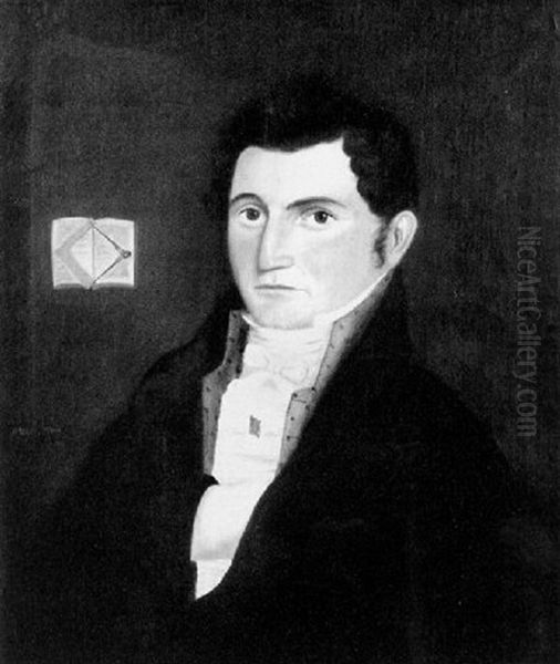 Portrait Of John S. Angell, A Masonic Symbol Behind Him Oil Painting by Arnold Steere