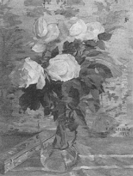 Still Life Of White Roses Oil Painting by Vincenzo De Stefani