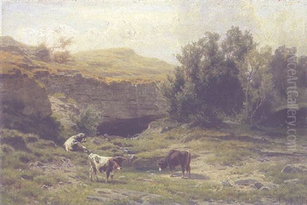 Weidende Kuhe In Einer Schlucht Oil Painting by Arnold Steffan