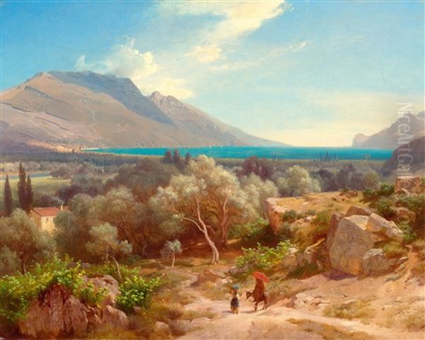 Am Gardasee In Oberitalien Oil Painting by Johann Gottfried Steffan