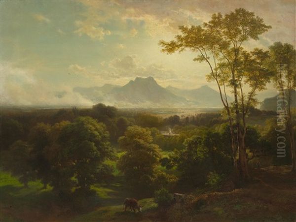 Landscape Near Brannenburg Oil Painting by Johann Gottfried Steffan