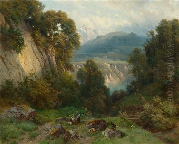 View Of Walensee And Murtschenstock Oil Painting by Johann Gottfried Steffan