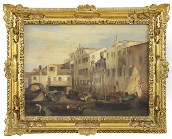 Case Di Pescatori E Barche Oil Painting by Luigi Steffani