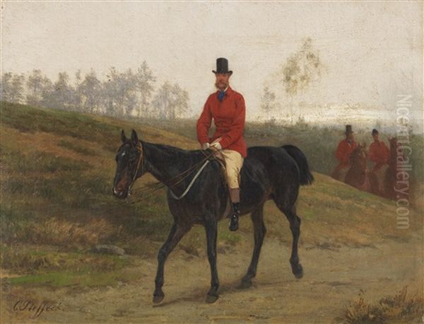 Drei Reiter Im Gelande Oil Painting by Carl Constantin Steffeck