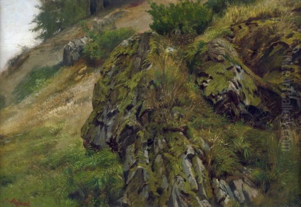 Harzlandschaft Mit Bemoosten Felsen Oil Painting by Carl Constantin Steffeck