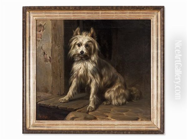 Sitting Spitz Oil Painting by Carl Constantin Steffeck