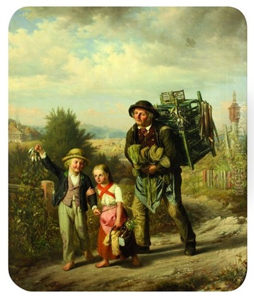 Der Vogelhandler (bird Seller) Oil Painting by Eduard Steffen