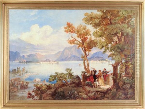 Reisegesellschaft Mit Hund An Einer Brustung Am Golf Von Sorrent Oil Painting by Franz Wilhelm Steffens