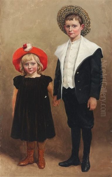 Portrait Of Inger And Alfred Oil Painting by Poul Steffensen