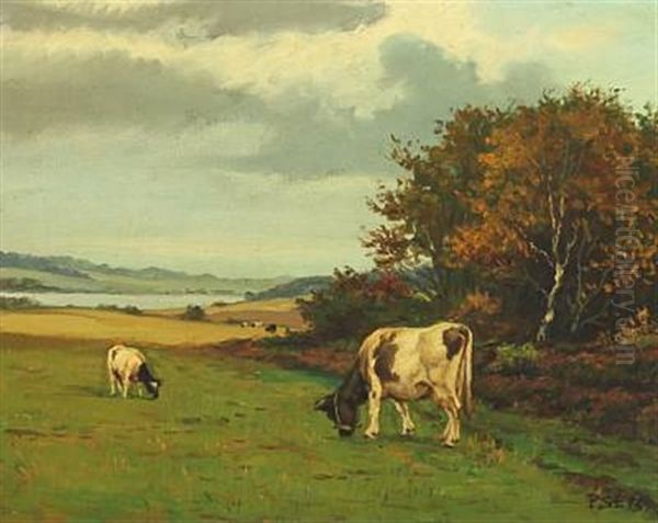 Landscape With Cows Oil Painting by Poul Steffensen