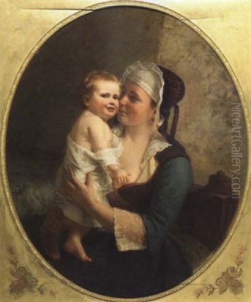 Jeune Femme Et Son Bebe Oil Painting by Julius Steglich