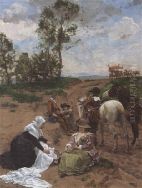 Le Repos Die Rost Oil Painting by Robert Von Steiger