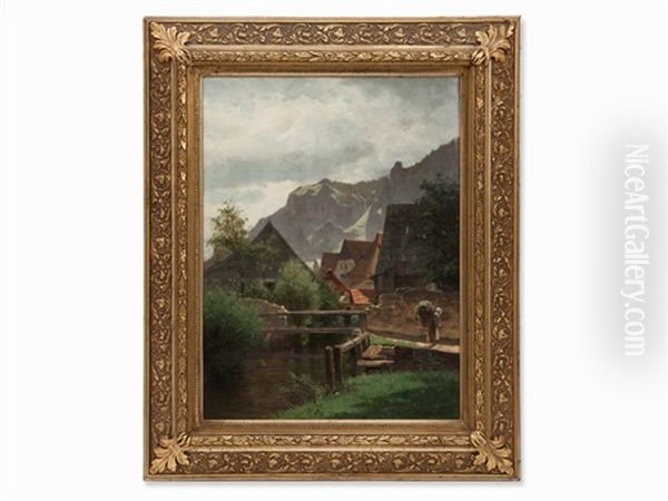 Village In The Rhon Mountains Oil Painting by Heinrich Stein