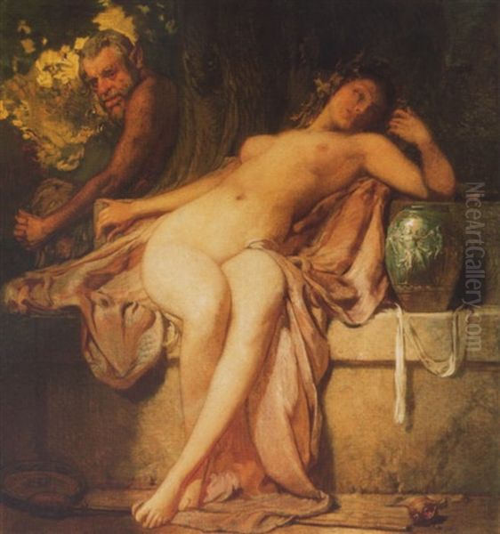 Nimfa Es Faun (nymph And Faun) Oil Painting by Janos Gabriel Stein