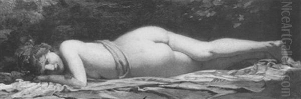 A Reclining Female Nude Oil Painting by Janos Gabriel Stein