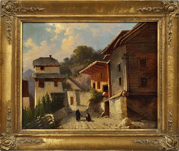 Bergdorf In Den Dolomiten Oil Painting by Anton Victor Steinach