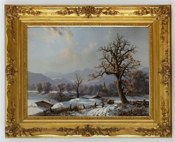 Paysage De Neige Oil Painting by Anton Victor Steinach