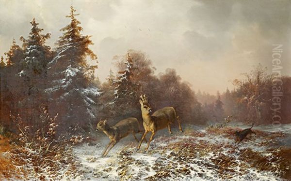 Chien Chassant Des Chevreuils Oil Painting by Anton Victor Steinach