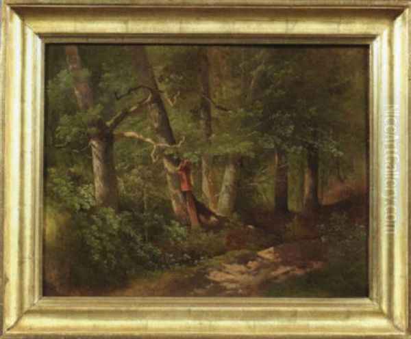 Sonnenbeschienener Waldweg Im Sommer Oil Painting by Anton Victor Steinach