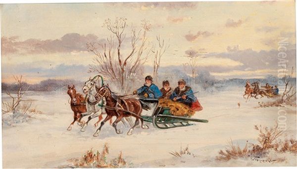 Winter Ride Oil Painting by Alfred (A. Stone) Steinacker