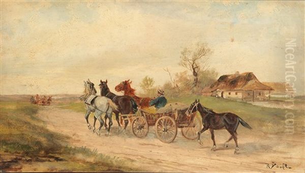 Hungarian Horse And Cart Off To Market Oil Painting by Alfred (A. Stone) Steinacker