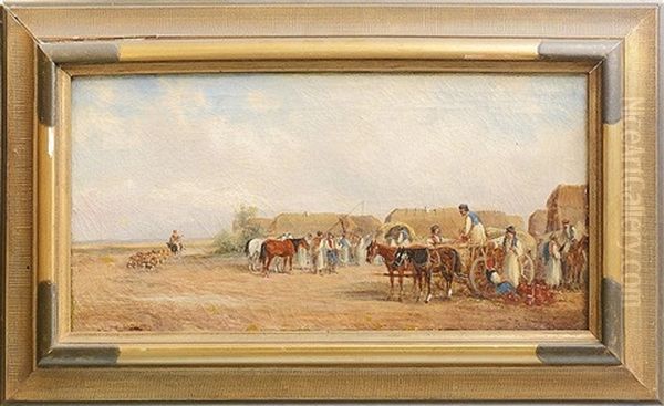 Market Scene Oil Painting by Alfred (A. Stone) Steinacker