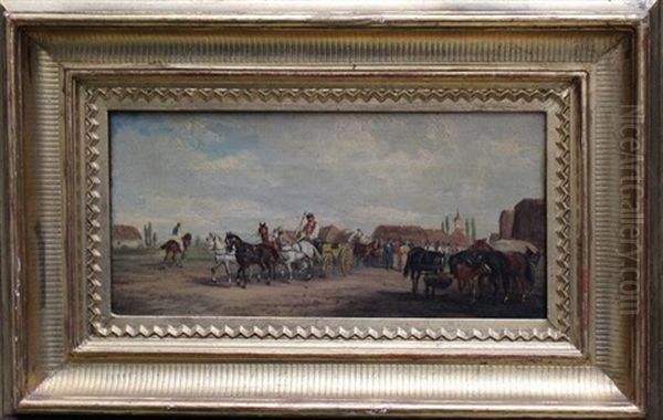 Pair Of Paintings With Hungarian Horse Riders And Coaches Oil Painting by Alfred (A. Stone) Steinacker