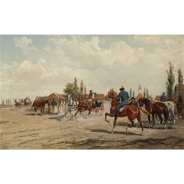 Pferdemarkt Bei Arad In Ungarn Oil Painting by Alfred (A. Stone) Steinacker