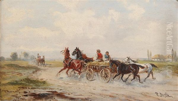 Hungarian Market Wagon Oil Painting by Alfred (A. Stone) Steinacker