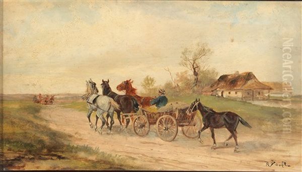 Hungarian Market Wagon Oil Painting by Alfred (A. Stone) Steinacker